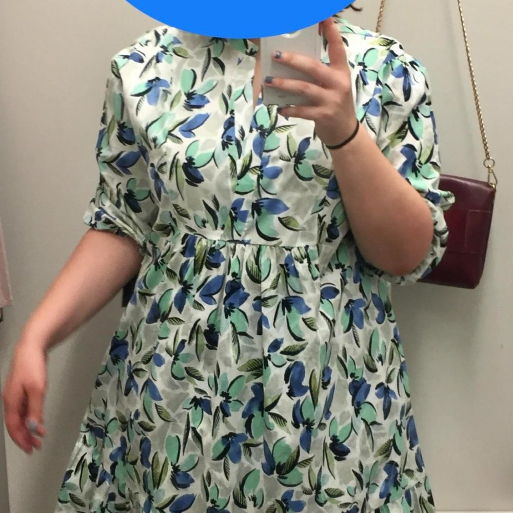 Donna Morgan Blue Green White Floral Print Dress.